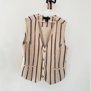 Tahari Beige and Black Striped Vest